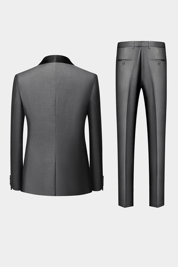 Szary szal Lapel Męskie 3-częściowe garnitury